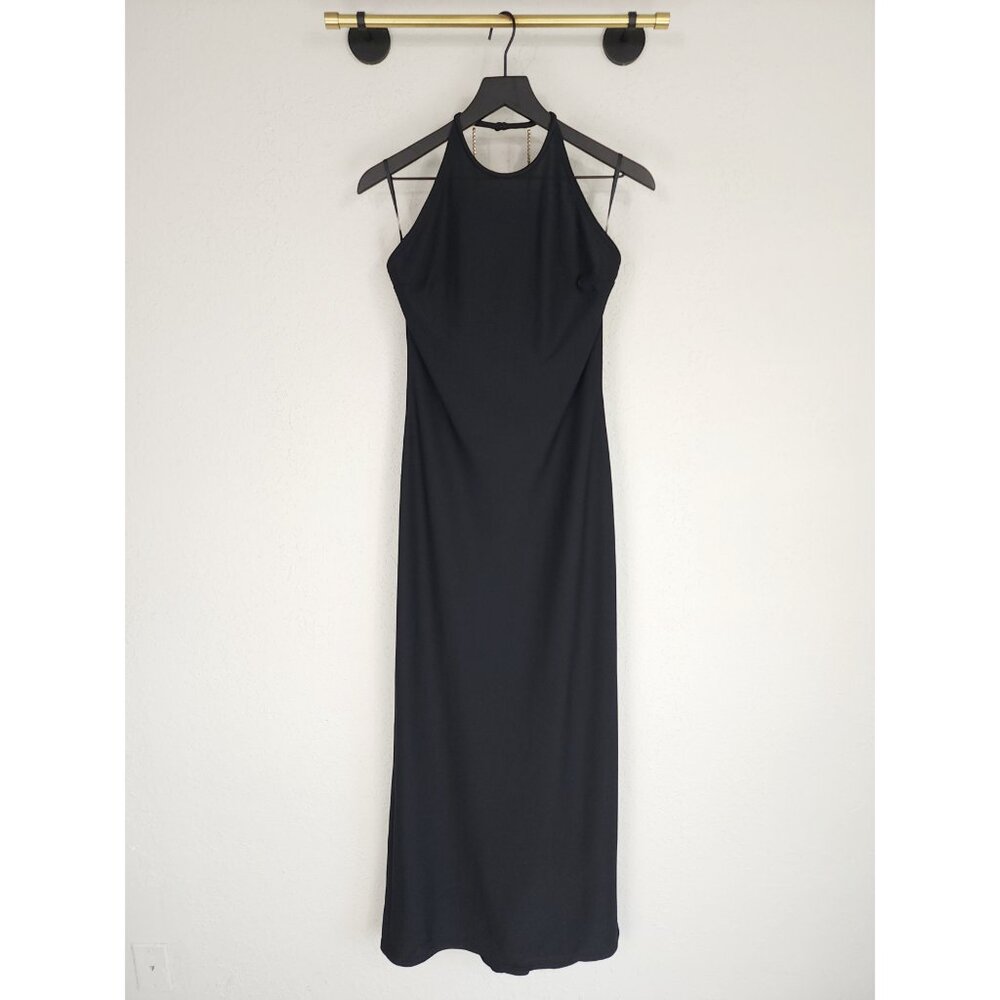 Jessica McClintock Gunne Sax 9/10 Black Jeweled Halter Back Cutout Maxi Dress